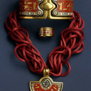 Vintage FREYWILLE Egypt Set (Bracelet + Ring + Pendant on Silk Cord)